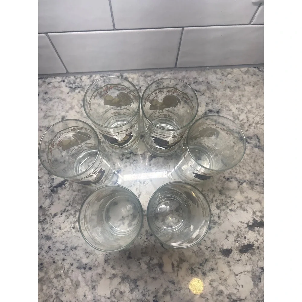 Vintage Rooster Farmhouse Juice Glasses Set of 6 Country Kitchen Tumblers